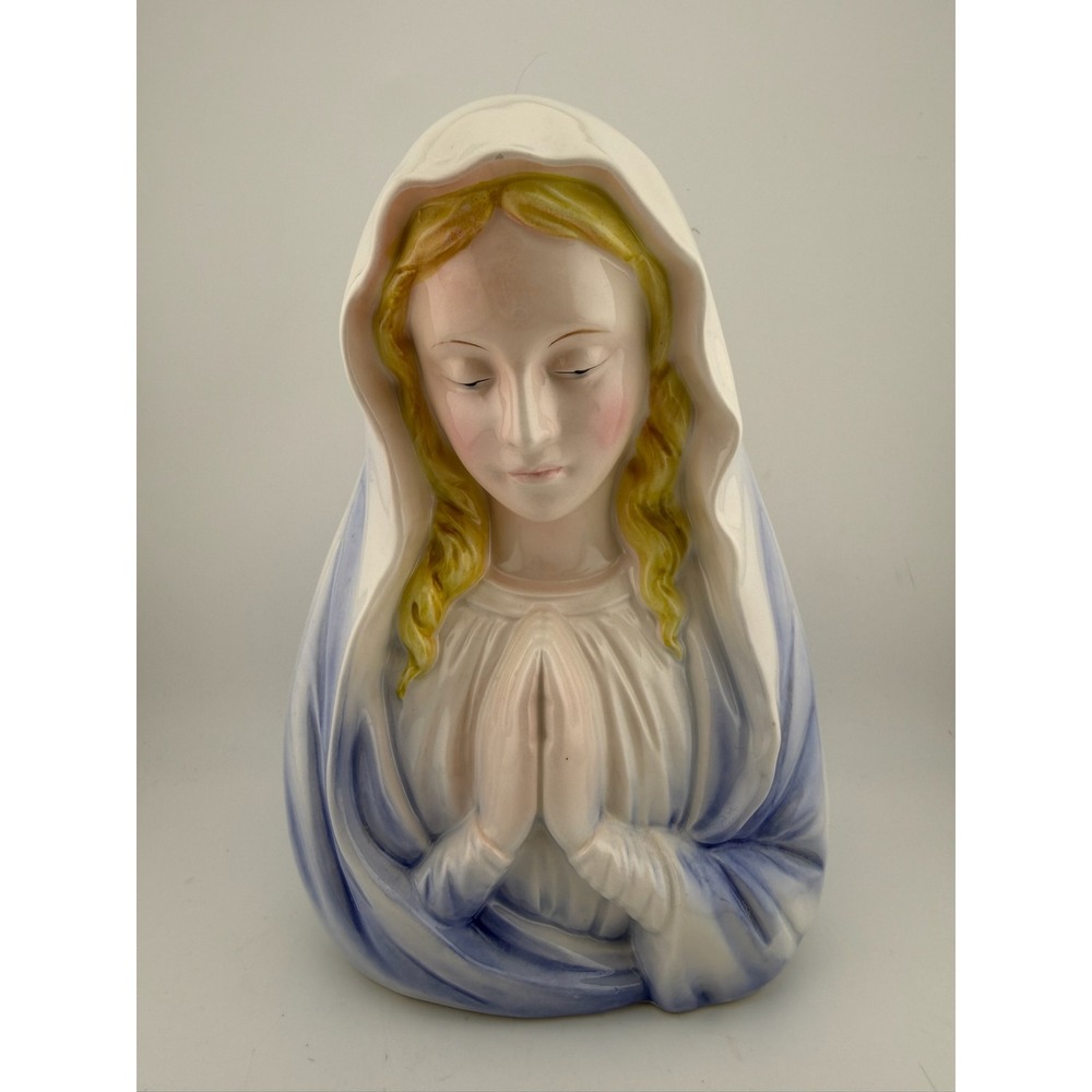 Relpo Virgin Mary Planter 8in Blue White Excellent Vintage Madonna Bust 6355 - Picture 2 of 10